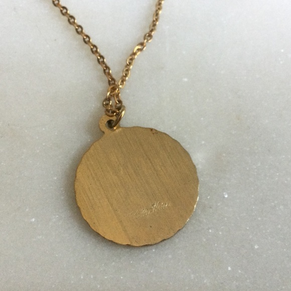 Vintage Kelly Waters Brushed Gold Engraved “J” Disc Necklace - Picture 4 of 7